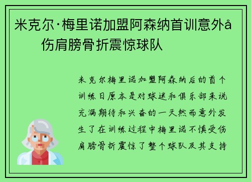 米克尔·梅里诺加盟阿森纳首训意外受伤肩膀骨折震惊球队 米克尔·梅里诺加盟阿森纳首训意外受伤肩膀骨折震惊球队